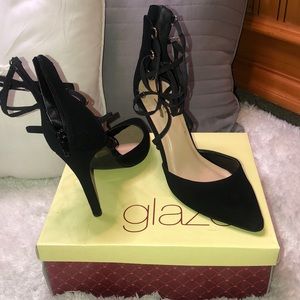 Black pointed toe heels